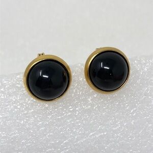 MONET Vintage Earrings Black Cabochon And Gold Tone Clip On Style